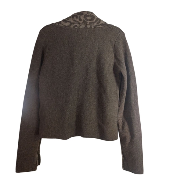 Made In Italy Wool Brown Sweater with Patterned Collar - Picture 4 of 7